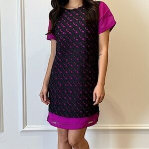 NWT French Connection Autumn Prune/Black Horse Lace Short Sleeve Tunic Dress 4